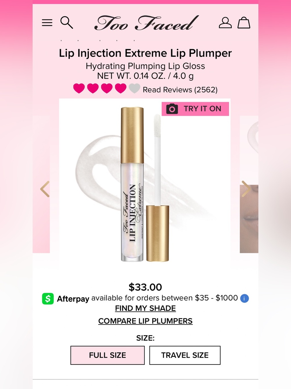 Too Faced Lip Injection Extreme Lip Plumper — Clear Iridescent Gloss